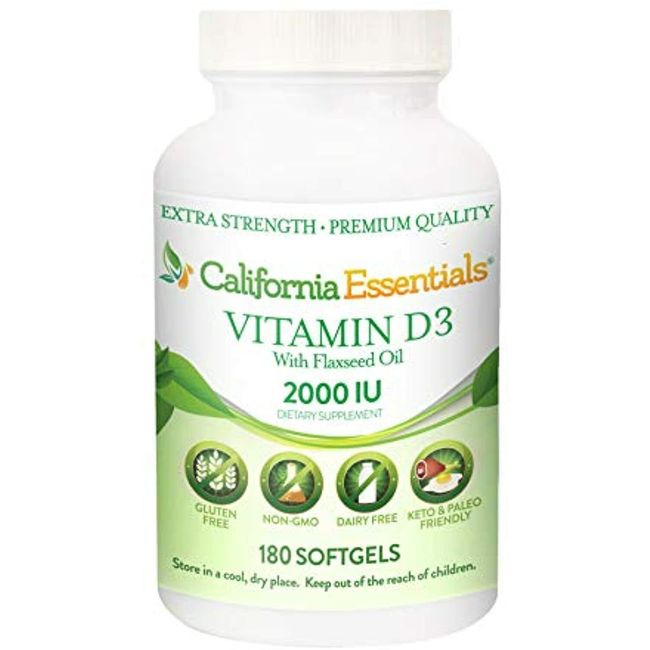 Vitamin D3 2000iu (50mcg) Enhanced with Flaxseed Oil (180 Softgels)