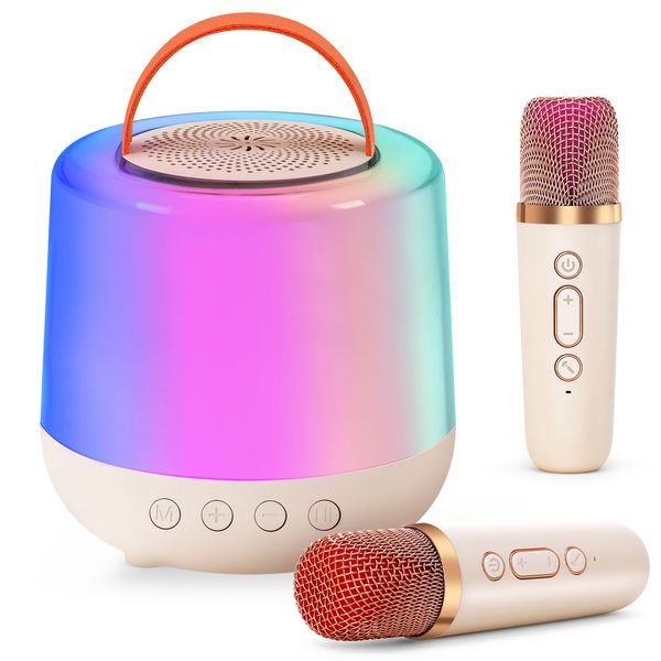 Mini Karaoke Machine for Kids, 2-14 Years Kids Toys with 2 Wireless Microphone, Girls Birthday Gifts Toys with Led Lights, Portable Bluetooth Speaker for Home Christmas Birthday Indoor Outdoor Party