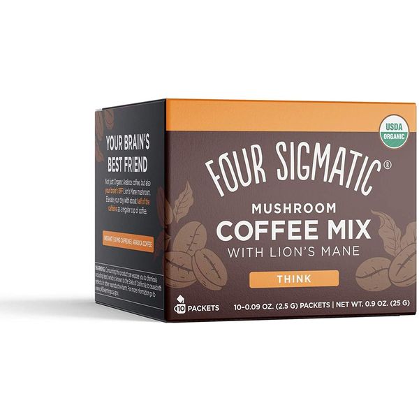 Four Sigmatic Organic Mushroom Coffee | Arabica Instant Coffee Singles with Lion's Mane, Chaga and Rhodiola | Mushroom Coffee Instant Mix for Better Focus and Immune Support | 10 Packets