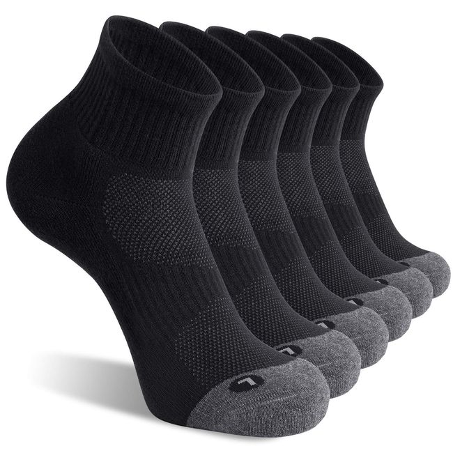 FITRELL 6 Pack Men's Athletic Ankle Socks Cushioned Sports Running Socks, Black, Shoe Size 12-15