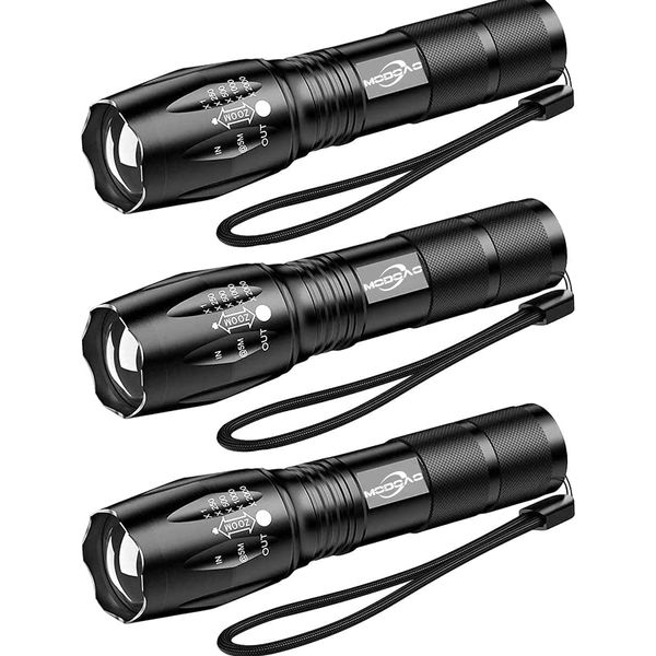 MODOAO 3pack Super Bright Flashlights High Lumens LED Flashlight With Zoomable Beam - Mini Flashlights for Camping, Hiking, Dog Walking - Powerful Emergency Flashlights with 5 Modes for Outdoor Use