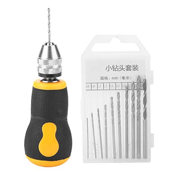 Micro Mini Hand Drill Tool, Portable Tool Set Small Hand Drill & 10 pcs Twist Drill Bits 0.8-3.0mm Precision Pin Vise Woodworking Hand Drill for Model Jewelry Walnut Amber Beeswax Olive Nut