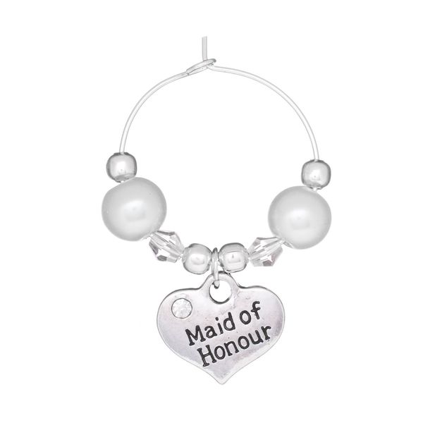 Libby's Market Place Maid of Honour Wedding Wine Glass Charm on a Gift Card