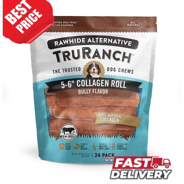 Truranch Collagen 6" Bully Rolls 24 Ct Rawhide Alternative