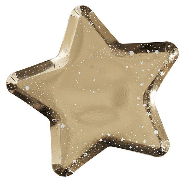 Ginger Ray Gold Star Shaped Paper Party Plates 8 Pack Christmas Party or New Year