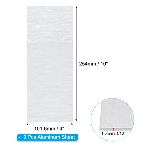 PATIKIL 6061 T651 Aluminum Sheet Metal 4 x 10 x 1/16(0.0625") Inch 3Pcs Flat Plain Aluminum Plate Covered Stock with Protective Film, Heat Rectangle 1.5MM for Lndustry Crafting