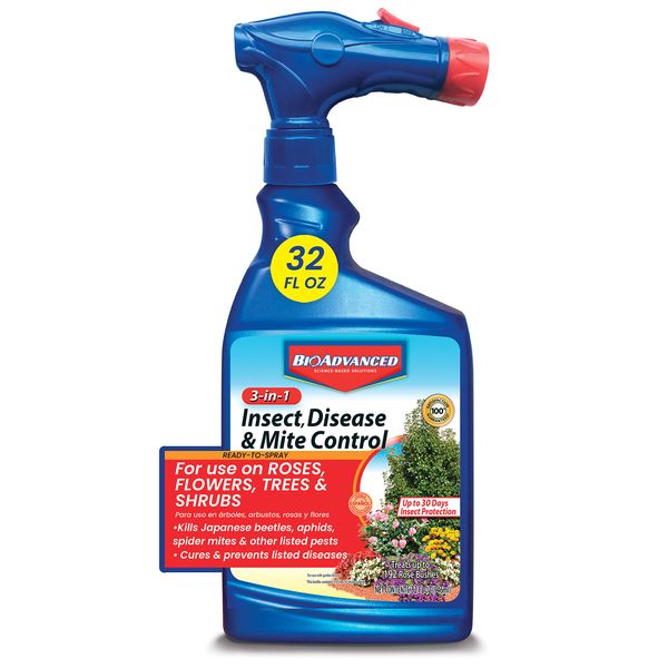 BIOADVANCED 701287A 3-in-1 Insect, Disease, and Mite Control for Plants, 32-Ounce, Ready-to-Spray