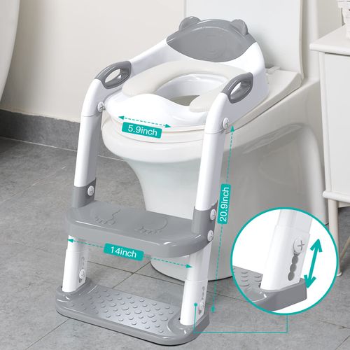 SKYROKU Toilet Potty Training Seat with Step Stool Ladder, Toddler Potty Seat for Kids and Toddler Boys Girls, Splash Guard and Safety Handles (Grey)