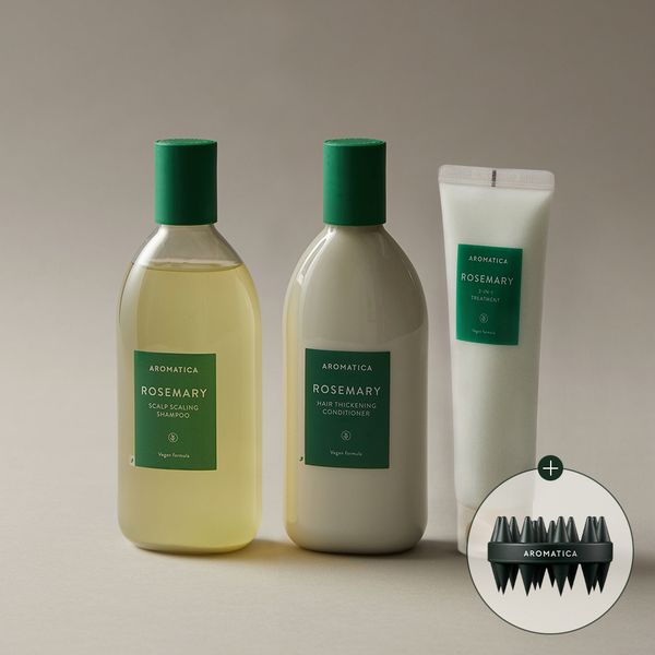 Aromatica Rosemary Scalp Scaling Shampoo 400ML &amp; 2 Treatments &amp; Brush Set Vegan Hair Loss Scalp