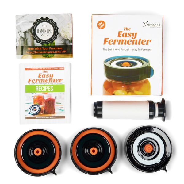 Nourished Essentials Easy Fermenter Fermentation Kit - Wide Mouth Fermenting Lid 3-Pack (Jars Not Included) - Make Sauerkraut, Kimchi, Pickles, Fermented Vegetable