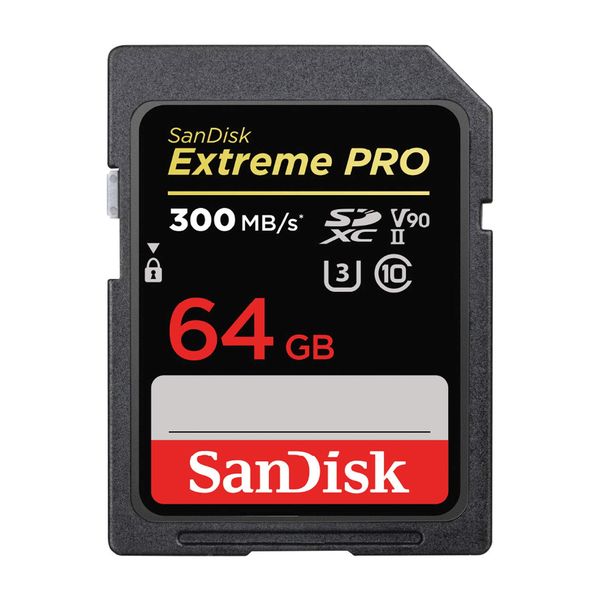 SanDisk Extreme PRO SDSDXDK-064G-GHJIN SD Card, 64 GB, SDXC, Class 10, UHS-II, V90, Max Read 300 MB/s, New Packaging