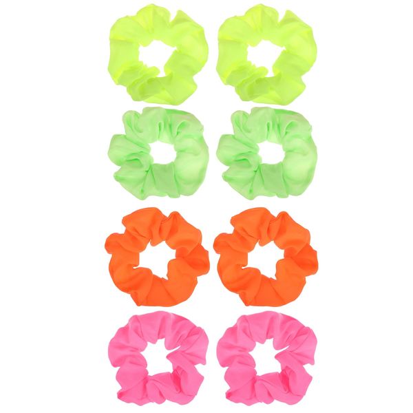 8 Pcs Solid Colors Thick Bands 80s Soft Hair Scrunchy Elastic Ponytail Hair Ties Neon Scrunchies for Hair Accessories for Women Girls Festival Christmas Halloween Party