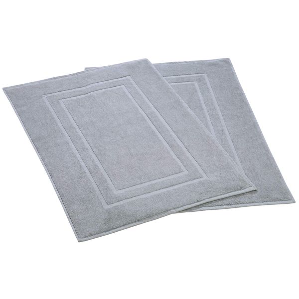 Feather & Stitch 2 Piece Towel Like Bath Mats (30x21 Inch) 100% Cotton Terry Bath Mats, Bathroom Shower Floor Mats [NOT A Bathroom Rug], Soft Absorbent Washable Mats (Grey)