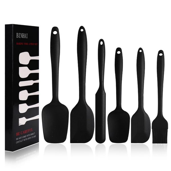 BINHAI Silicone Spatula Set - Black 6 Piece Non - Stick Rubber Spatula with Stainless Steel Core - Heat-Resistant Spatula Kitchen Utensils Set for Cooking, Baking and Mixing