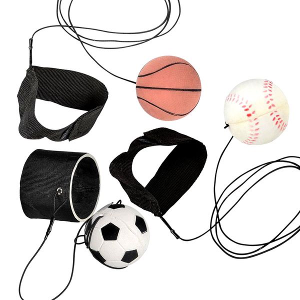 ArtCreativity 2.25 Inch Sports Wrist Balls - Set of 3 - Includes Basketball, Baseball, and Soccer Ball Wristband Toys - Durable Foam String Attached Rebound Balls - Party Favor, Gift Idea for Kids