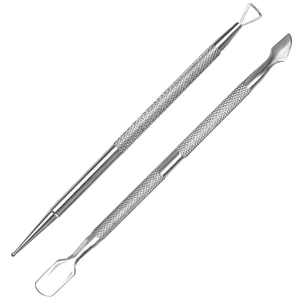 HIFAU 2PCS Premium Nail Design Tools, Professional Stainless Steel Cuticle Pusher, Nail Scraper, Nail Dotting Pen(Diameter 0.07inchs) and Triangle Gel Nail Polish Removal Tool for Women