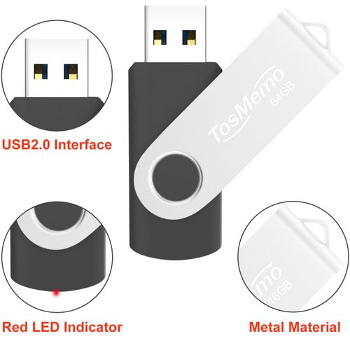 TosMemo USB Flash Drive 64GB Thumb Drive USB 2.0 Flash Drive Swivel Jump Drive Pen Drive Memory Stick for Data Storage(2 Pack,Black & Blue)