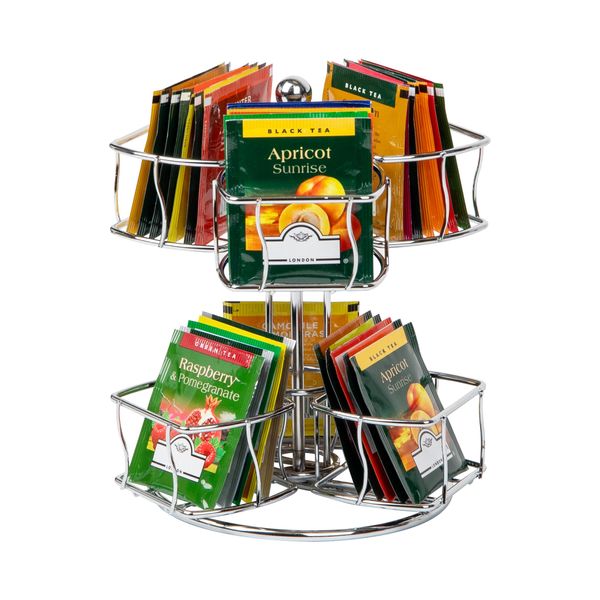 Mind Reader Tea Bag Carousel, Tea Station Organizer, Countertop Storage, Kitchen, Metal, 7" L x 7" W x 8.25" H, Silver