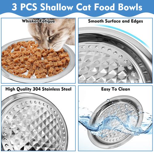Apatal 3PCS Stainless Steel Cat Bowls, 12.5" Dia Shallow Cats Water Food Dish Replacement Whisker Fatigue Relief Plate Stackable Metal Pet Feeding Bowl Basic Bulk for Rabbit Large Dogs Cats