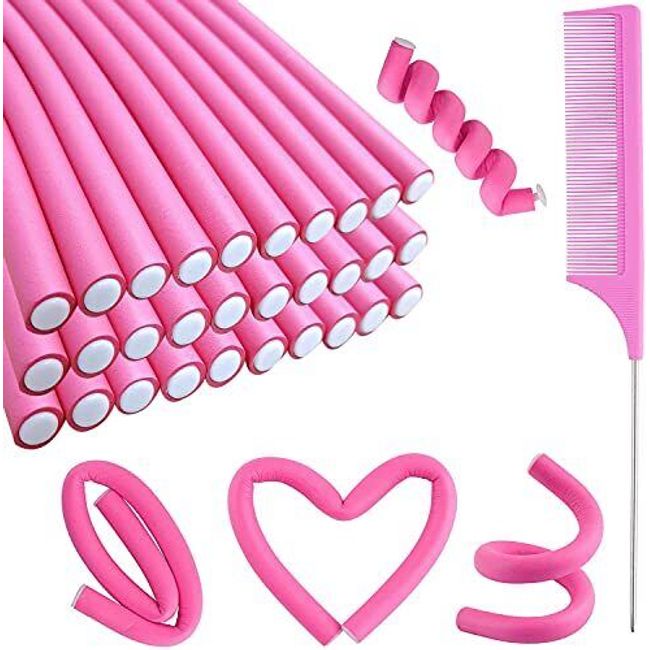 30 Pcs 9.45 Inch Flexible Curling Rods Hair Twist Flexi Rods with Rat Tail Comb