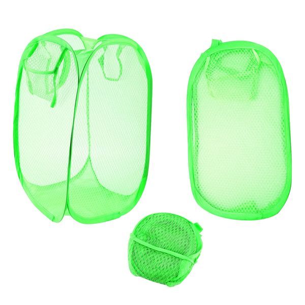 3Pcs Pop-Up Laundry Hampers Foldable Mesh Hamper Clothes Laundry Basket Bins w/ Handles for Storage Kids Room College Dorm Travel Use - Green