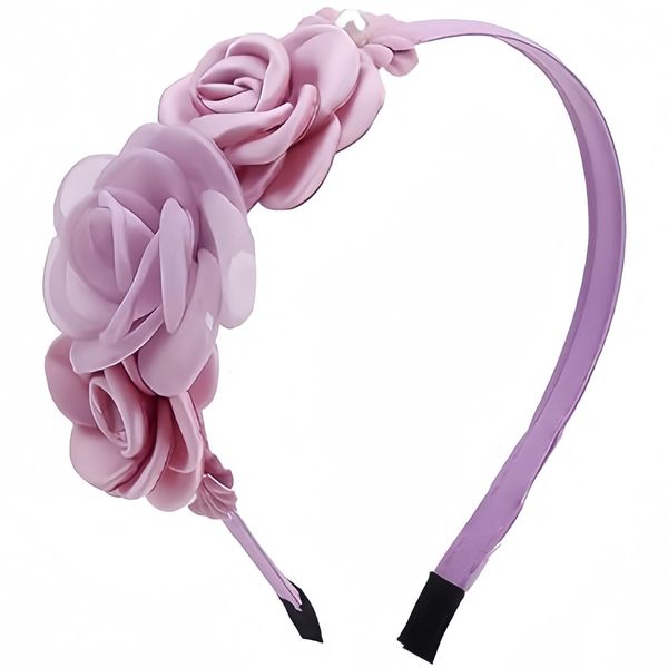 Muagorn Flower Headband Spring Summer Hair Accessories for Women Girls, Pink White Rose Flowers Hair Bands Elegant Decoration Headdress Party Wedding Supplies (Purple, Normal)