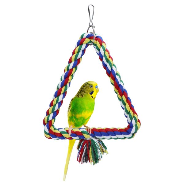 Wontee Bird Triangle Rope Swing Colorful Perch Chewing Toy for Parrots Budgie Parakeet Cockatiel Cockatoo (S)