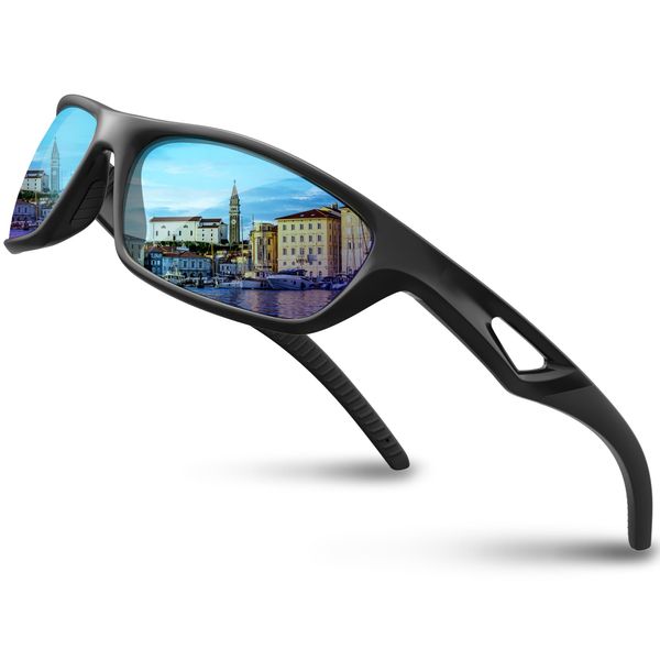 RIVBOS Polarized Sports Sunglasses Driving Glasses for Men Women Tr90 Unbreakable Frame for Cycling Baseball Running Rb831 (Black&Black Mirror Lens)