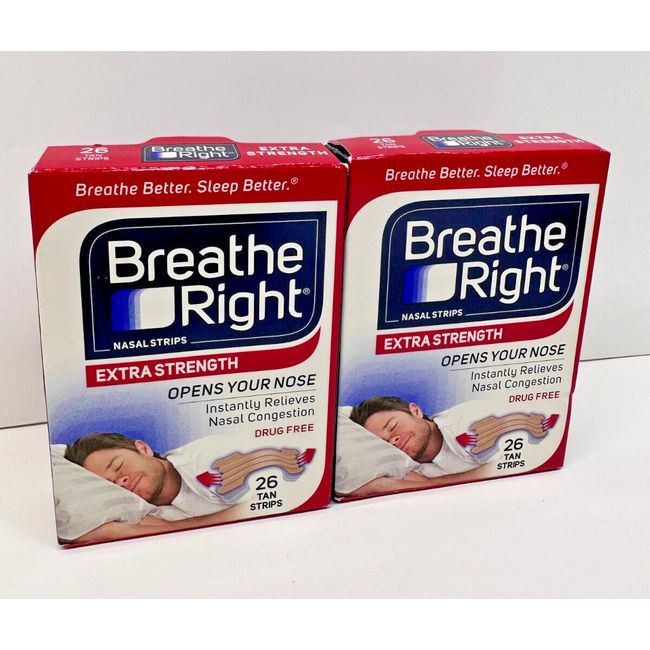 Lot 2 boxes Breathe Right Extra Strength Nasal Strips 26 strips ea 52 total🔥