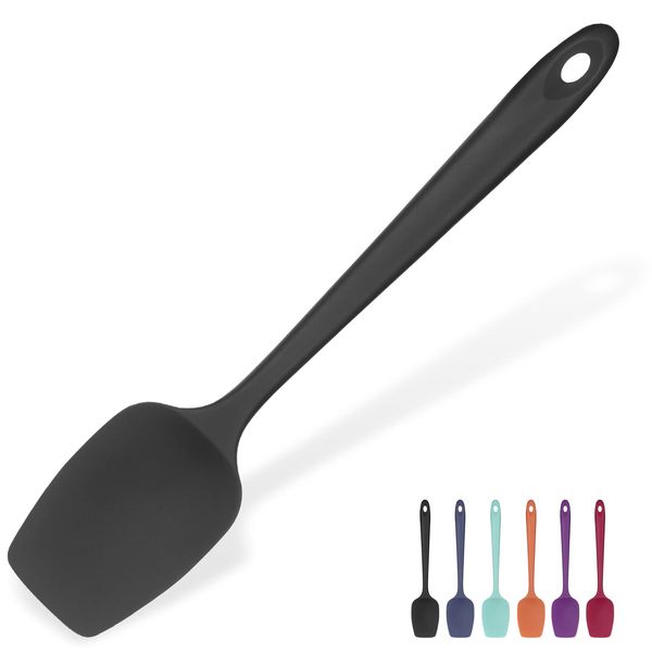 Heat Resistant Silicone Spoon Spatula: U-Taste 315℃ Heat Proof Flexible Seamless Rubber Spatula, Baking Cooking Silicon Kitchen Utensil for Nonstick Cookware Mixing Stirring Scraping (29cm, Black)