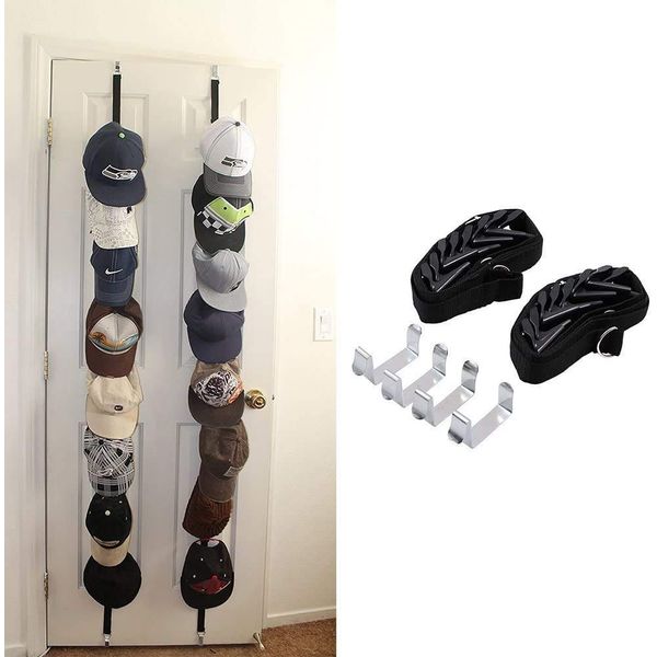 Wommty 2 Pack Caprack, Sports Ball Cap Hat Rack Storage/Baseball Cap Holder/Handbag Rack Organizer with 16(2 x 8) Cap Racks,Black