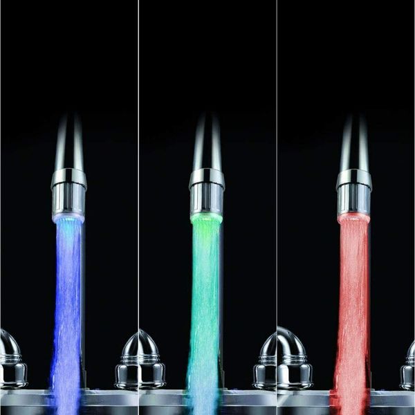 Temperature Sensor LED Light Water Faucet Tap 3 Color RGB Glow Shower Kitchen