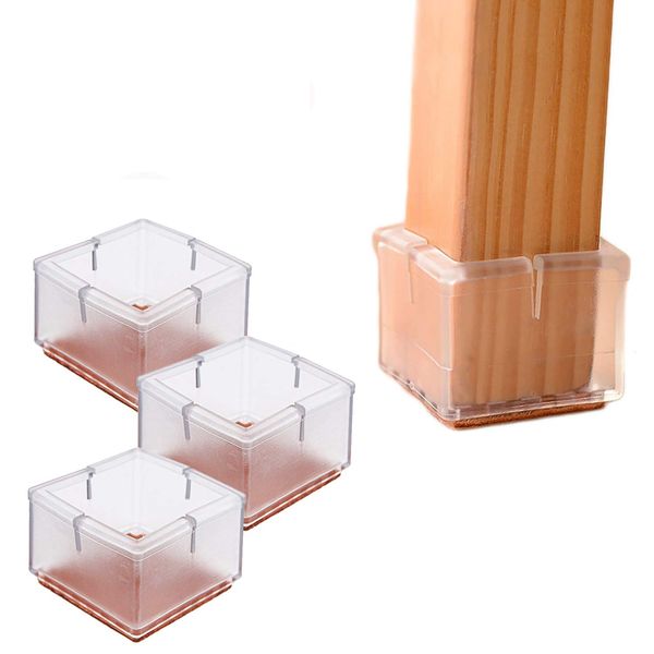 16PCS Transparent Square Chair Leg Wood Floor Protectors Silicone Furniture Chair Legs Caps Covers with Felt Pads fit 1-1/4 to 1-3/8 Inch (3.2-3.5cm)