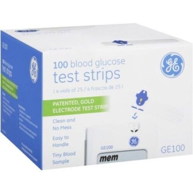 GE100 Blood Glucose Test Strips, Gold Electrode 100 Count Exp. 05/2024 Bionime