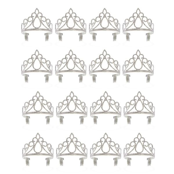 BLUE PANDA 12 Pack Silver Tiara for Girls, Princess Dress Up Crown for Kids Costume Birthday Party Favors in Bulk