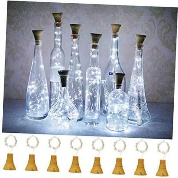 Upgraded 8 Pack Solar Wine Bottle Lights, 20LED Silver Wire Cork Cold White