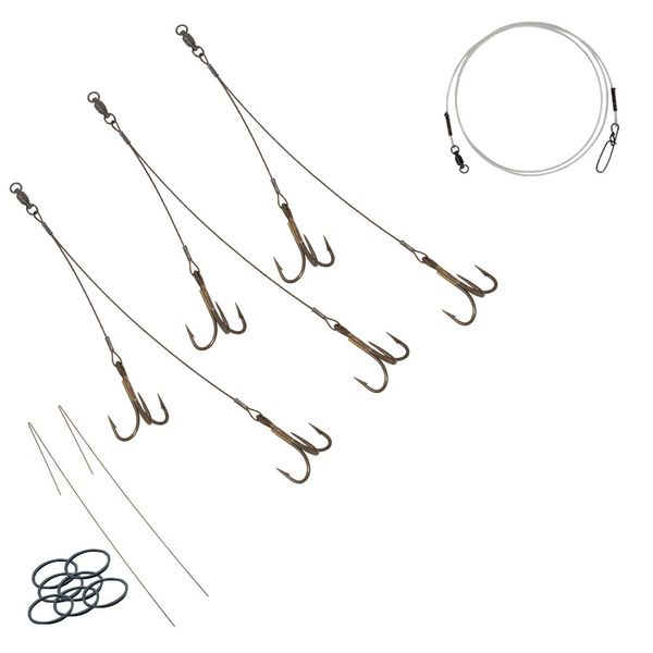 Tooth Shield Tackle 3 Pack Musky Sucker Rig (175 lb) / Muskie Pike Quick Strike Rigging Sucker Harness (Bronze Hooks)