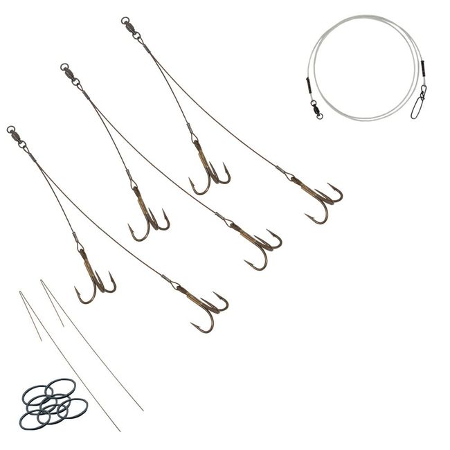 Tooth Shield Tackle 3 Pack Musky Sucker Rig (175 lb) / Muskie Pike Quick Strike Rigging Sucker Harness (Bronze Hooks)