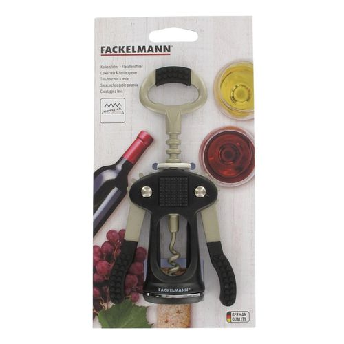 Fackelmann Corkscrew and Bottle Opener, Grey/Black, 17 x 12 x 4 cm