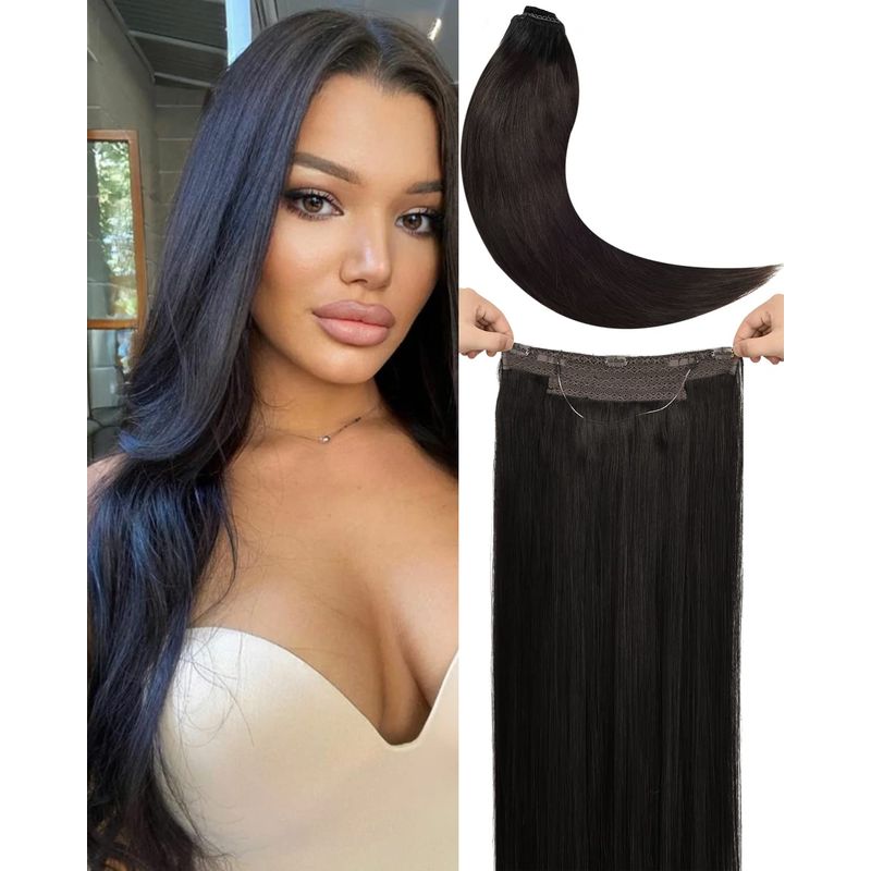 Invisible Wire Hair Extensions Human Hair 18 Inch 95g Hair Extensions ...