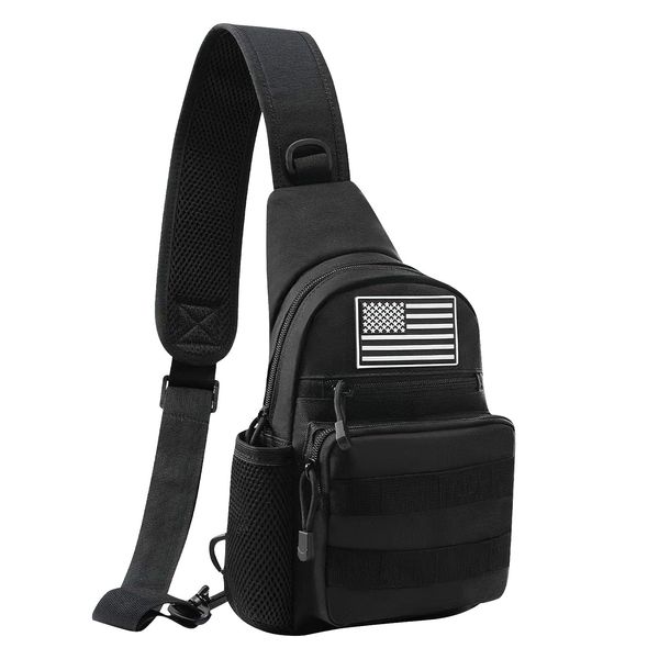 Jueachy Tactical Military Chest Bag: Molle Sling Pouch Crossbody Shoulder Sling Bag Chest Pack Shoulder Black for Outdoor Hiking Cycling Traveling