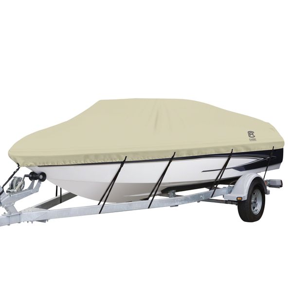 Classic Accessories DryGuard Heavy Duty Waterproof Boat Cover For V-Hull Runabouts, For 20' - 22' L Up to 106" W