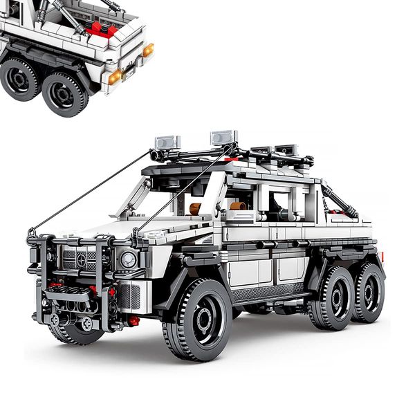 NEWRICE 6X6 Off Road Pickup Truck Building Kit,1:16 Scale Off-Road Car Model Building Blocks Toys,Collectible Truck,for 6+ Year Boys,Adult(858 Pieces)