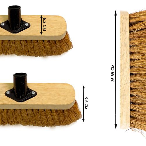 10” Soft Broom Head Only Indoor Outdoor Sweeping Brush with Natural Coco Bristles Broom Head Outdoor Durable Support Bracket for Cleaning Flat and Smooth Surfaces Decking and Paving Slabs (Pack of 1)