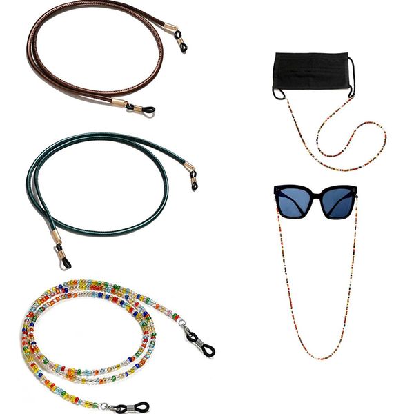 LAOJU Eyeglass Straps Chain Glasses Holder Leather and Beaded Adjustable Reading Eyeglasses Neck Cord Lanyard Non-Slip Spectacles String Strap Sunglass Retainer for Men Women 3PCS