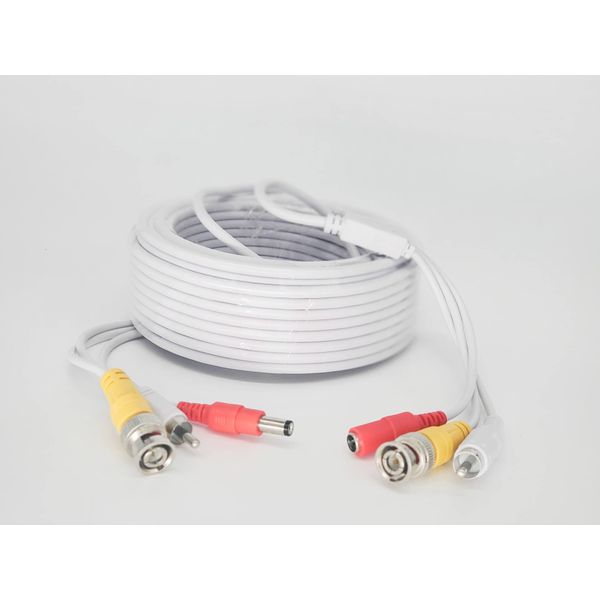 Evertech 50 Feet Pre-Made Cable White Color with Video Audio & Power for CCTV Security Camera