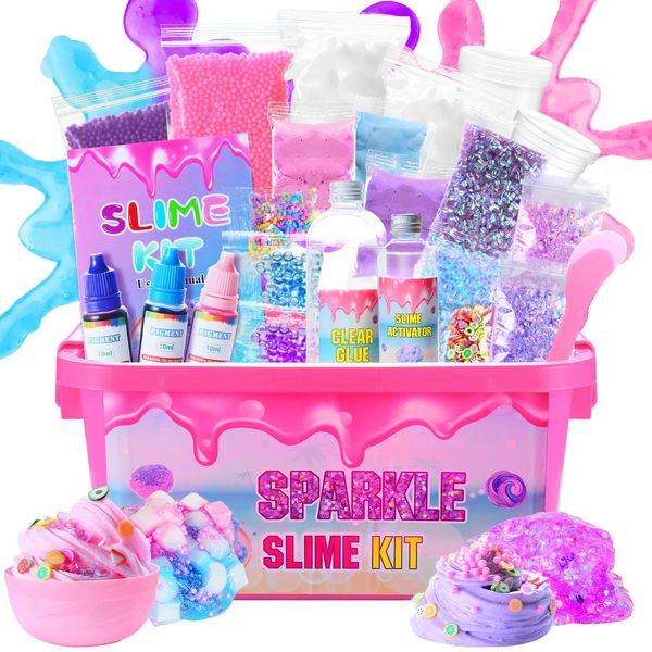 inksbui Slime Kit Confetti Slime, Glimmer Crunchy Slime, Foam Slime, Jelly Cubes Slime, Stress Relief Toys, Party Favors for Kids, for Girl Boys 6 7 8 9 10 11 12