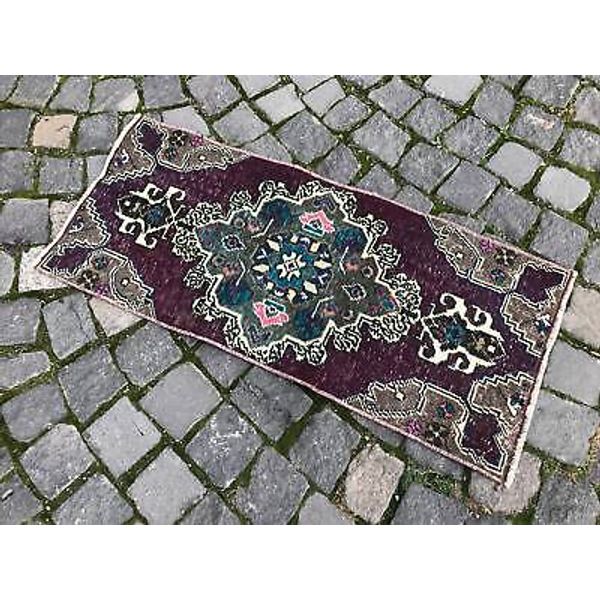 1.3 X 2.8 Ft Handmade Small Doormat, Enryway Hallway Kitchen Rug , Anatolian Old