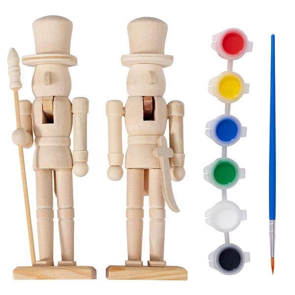 THE TWIDDLERS - 2 Christmas Wooden Nutcrackers, 18cm / 7" - Paint Your Own Soldier Set with Stickers, DIY Art Creative Gift Toys, Xmas Decoration