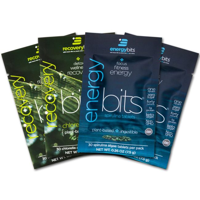 ENERGYbits RECOVERYbits Spirulina Tablet Chlorella Tablets, Large Combo Sample Pack 120 Tablets Energy Supplements, Pure Algae Superfood Tabs, Wellness Tablets, High Protein And Chlorophyll, Non GMO